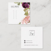 ピンクバーガンディ赤面フローラヘアクリップ表示カード スクエア名刺 (正面/裏面)
