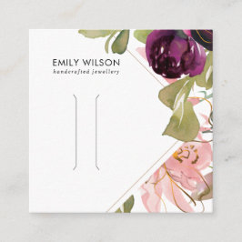 ピンクバーガンディ赤面フローラヘアクリップ表示カード スクエア名刺