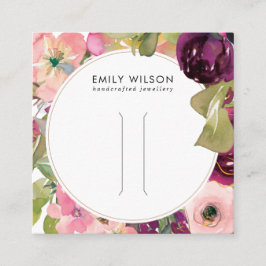 ピンクバーガンディ赤面フローラヘアクリップ表示カード スクエア名刺