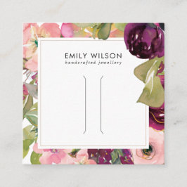ピンクバーガンディ赤面フローラヘアクリップ表示カード スクエア名刺