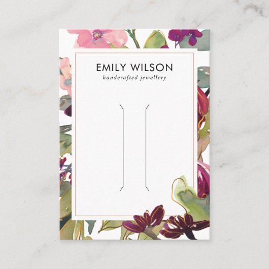 ピンクバーガンディ赤面フローラヘアクリップ表示カード 名刺 (正面)