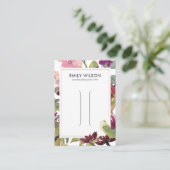 ピンクバーガンディ赤面フローラヘアクリップ表示カード 名刺 (スタンド正面)