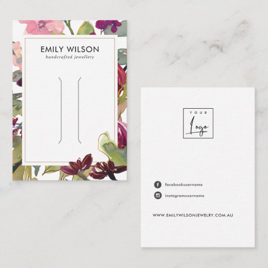 ピンクバーガンディ赤面フローラヘアクリップ表示カード 名刺 (正面/裏面)