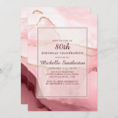 ピンクバーガンディ金ゴールドマーブルアゲート80誕生日 招待状 (正面/裏面)