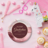 ピンクバーガンディ金ゴールド大理石瑪瑙の卒業 ペーパープレート (パーティー)