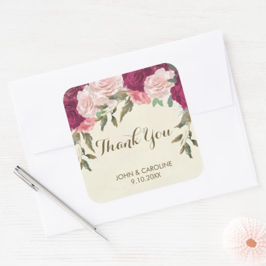 ピンクバーガン結婚ディフローラ感謝していのステック スクエアシール (封筒)