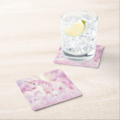 ピンクバースデーパーティユニコーン紙コースター スクエアペーパーコースター (インサイチュ)