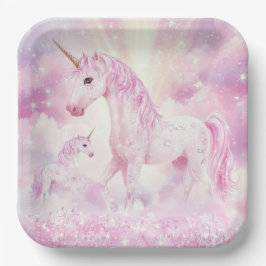 ピンクバースデーパーティユニコーン紙プレート ペーパープレート
