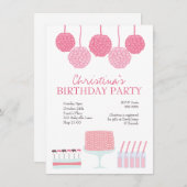 ピンクバースデーパーティーキャンディデザートテーブル招待状 招待状 (正面/裏面)