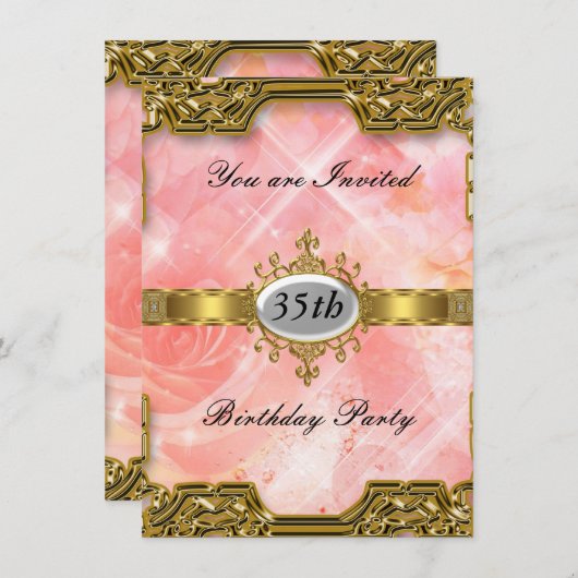 ピンクバースデーパーティーグラモールホット招待状 招待状 (正面/裏面)