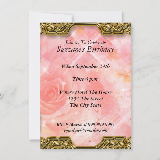 ピンクバースデーパーティーグラモールホット招待状 招待状 (裏面)