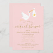 ピンクバーチャルオンライン長距離ベビーシャワー 招待状 (正面/裏面)