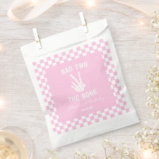 ピンクバートツザ骨骨格2回目の誕生日パーティー フェイバーバッグ (クリップ留めされた状態)