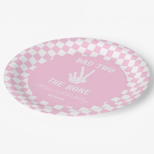 ピンクバートツザ骨骨格2回目の誕生日パーティー ペーパープレート (アングル)