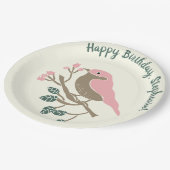 ピンクバードアンドベリーパーソナライズされた誕生日 ペーパープレート (アングル)