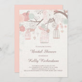 ピンクバードケージブライダルシャワー招待 招待状 (正面/裏面)