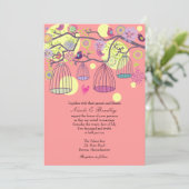 ピンクバードケージラブバード結婚式招待状 招待状 (スタンド正面)