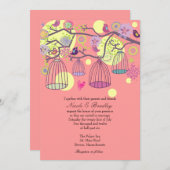 ピンクバードケージラブバード結婚式招待状 招待状 (正面/裏面)