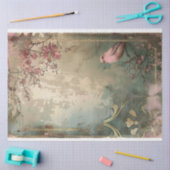 ピンクバードシャビーシックフローラアールデコスタイル 薄葉紙 (クラフト)