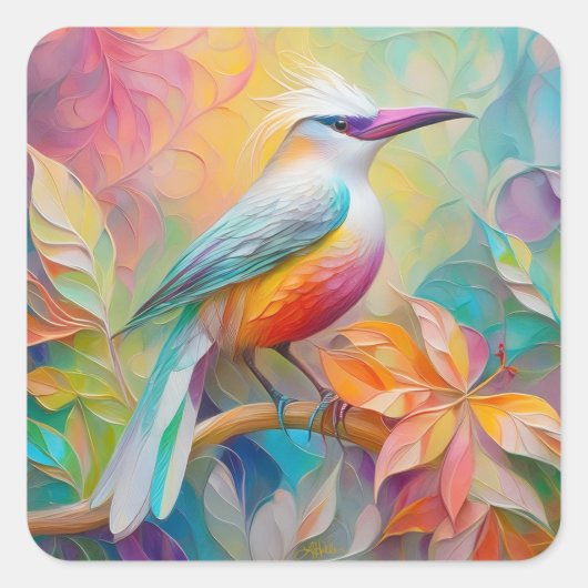 ピンクバードレッドブレストファンタジーバード スクエアシール (正面)