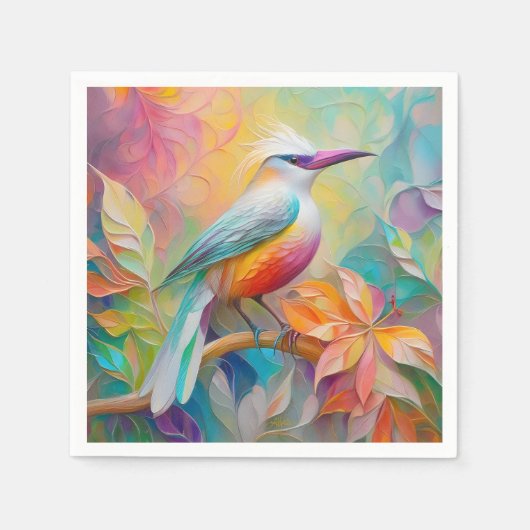 ピンクバードレッドブレストファンタジーバード スタンダードカクテルナプキン (正面)