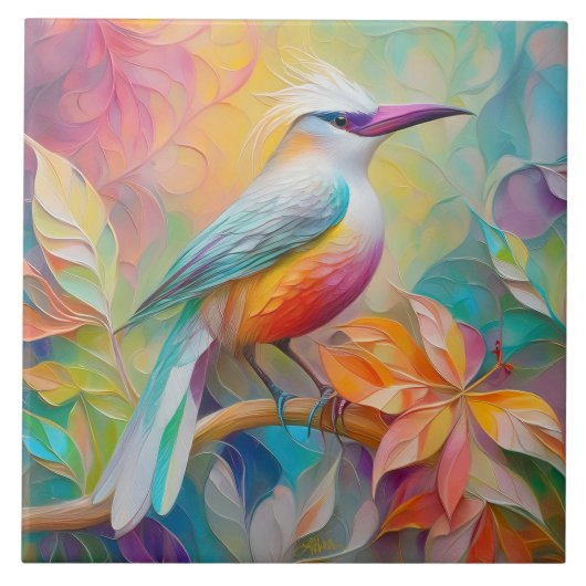 ピンクバードレッドブレストファンタジーバード タイル (正面)