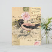 ピンクバード、スクリプトヴィンテージコラージスクラップブック紙 (スタンド正面)