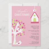 ピンクバード&ツリーベビーバプテスマ《キリスト教》洗礼式や命名式招待状 招待状 (裏面)