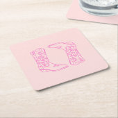 ピンクバービーブーツ女性のカーボーイバチェロレッテ スクエアペーパーコースター (アングル)