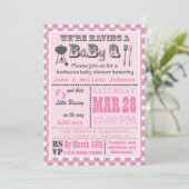 ピンクバーベキューBaByQベビーシャワー水玉模様 招待状 (スタンド正面)