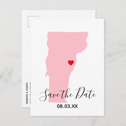ピンクバーモント赤いハート日付の保存 案内ポストカード (正面/裏面)