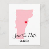 ピンクバーモント赤いハート日付の保存 案内ポストカード (正面)