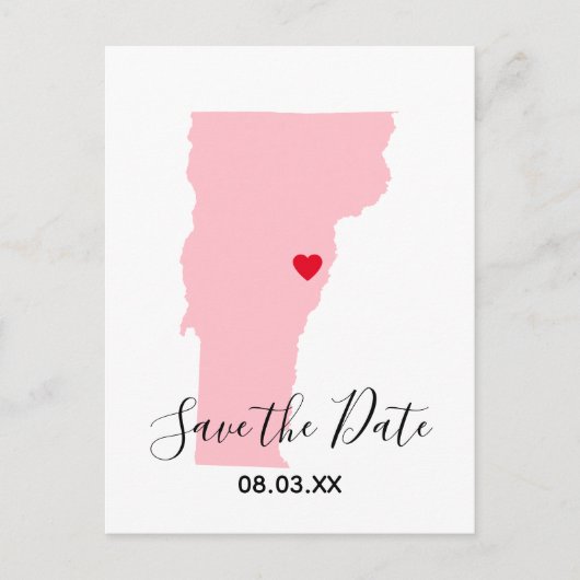 ピンクバーモント赤いハート日付の保存 案内ポストカード (正面)