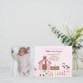 ピンクバーンアニマルズフォト誕生日/誕生カード 案内状 (スタンド正面)