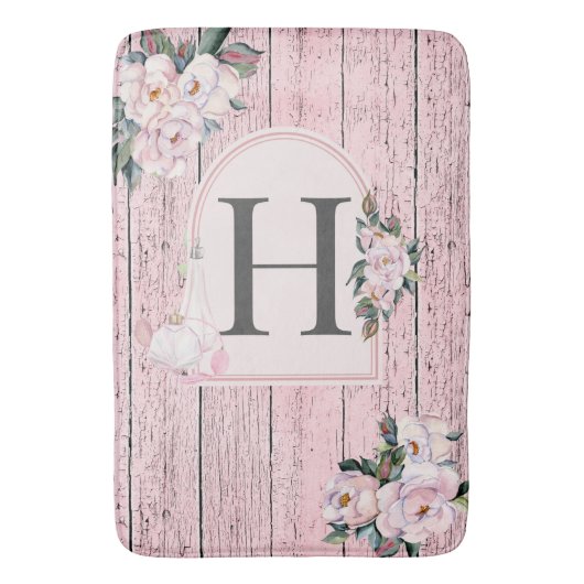 ピンクバーンウッド付き/ピンク香水ボトルおもしろいデザイン バスマット (正面縦)