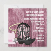 ピンクバーンウッド女性のカーボーイベビーシャワー 招待状 (裏面)