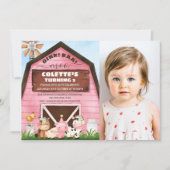 ピンクバーンオインクバアファモーームアニマルズフォト誕生日 招待状 (正面)