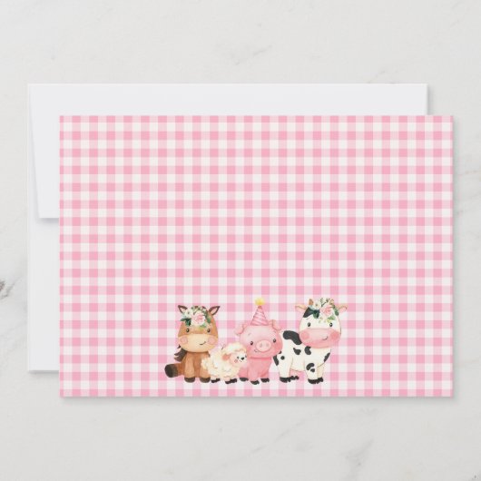 ピンクバーンオインクバアファモーームアニマルズフォト誕生日 招待状 (裏面)