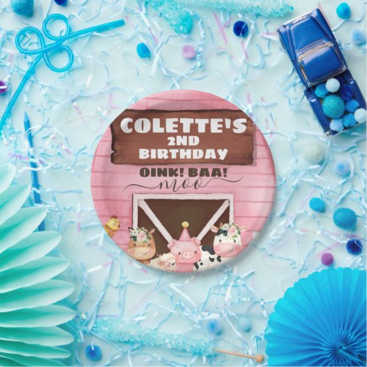 ピンクバーンオインクバアモーファームアニマルズ誕生日 ペーパープレート (パーティー)