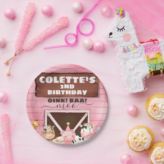 ピンクバーンオインクバアモーファームアニマルズ誕生日 ペーパープレート (パーティー)