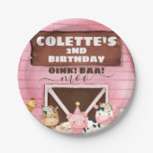 ピンクバーンオインクバアモーファームアニマルズ誕生日 ペーパープレート (正面)