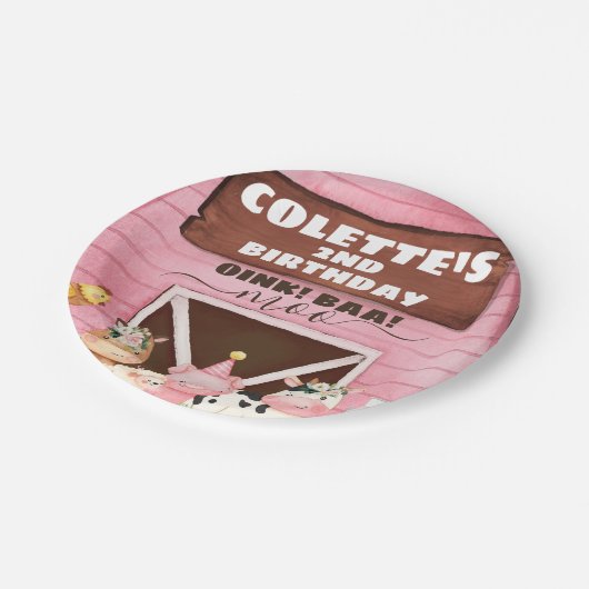 ピンクバーンオインクバアモーファームアニマルズ誕生日 ペーパープレート (アングル)