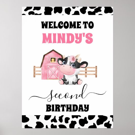 ピンクバーンカウズプリント2ndバースデーウェルカムサイン ポスター (正面)
