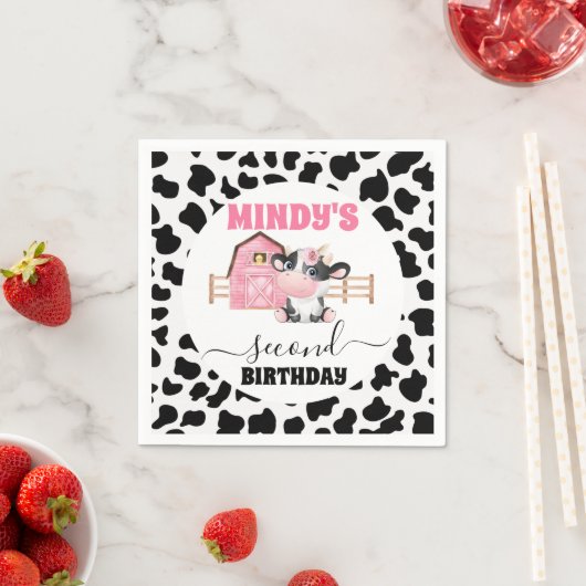 ピンクバーンカウズプリント2ndバースデーペーパーナプキン スタンダードカクテルナプキン (インサイチュ)