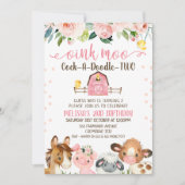 ピンクバーンコックアドードルツーアニマル誕生日 招待状 (正面)