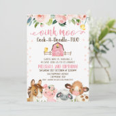 ピンクバーンコックアドードルツーアニマル誕生日 招待状 (スタンド正面)