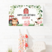 ピンクバーントラクターファームバースデーパーティーバナー 横断幕 (インサイチュ)