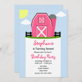 ピンクバーンバースデーパーティーの招待 招待状 (正面/裏面)