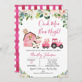 ピンクバーンファームファーミヤードアニマルベビーシャワー 招待状 (正面/裏面)