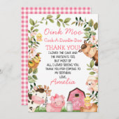 ピンクバーンファームフリージ誕生日サンキューカード 招待状 (正面/裏面)